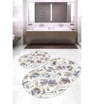 Dijital Baskılı Kaymaz Taban Yıkanabilir Oval 2'li Klozet Takımı Banyo Paspası NOKZ-HT-482 (Mavi)