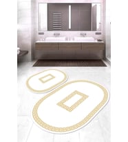 Dijital Baskılı Kaymaz Taban Yıkanabilir Oval 2'li Klozet Takımı Banyo Paspası NOKZ-SD-663 (Beyaz)