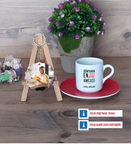Amcaya Hediye Türk Kahvesi Fincanı Ahşap Altlıklı ve Fotoğraflı Ahşap Anahtarlık Hediye (Model 3)