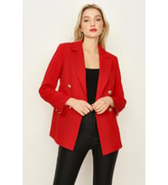 Kadın Gold Düğmeli Blazer Ceket (Kırmızı)