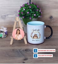 Baykuş Kupa Bardak Beyaz ve Fotoğraflı Ahşap Anahtarlık Hediye (Model 9)
