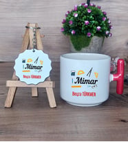 Mimar Hediye Seti Kupa Bardak T Kulplu ve Anahtarlık Mimarlar Günü Hediyesi (Model 1)