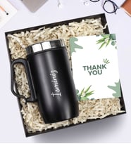 Özel Kutusunda Kişiye Özel Kulplu 280 ML Çelik Termos (Siyah)