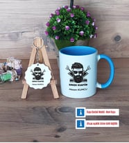 Erkek Kuaförü Kupa Bardak Kırmızı ve Ahşap Anahtarlık Hediye (Model 3)