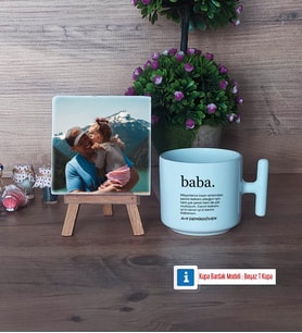 Babaya Hediye Fotoğraflı Dekoratif Taş, Kupa Bardak Beyaz Hediye (Model 12)