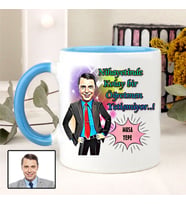 Karikatürlü Erkek Öğretmen Kupa Bardağı (Mavi)