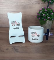 Paramedik Hediye Sepeti Kupa Bardak T Kulplu ve Ahşap Telefon Standı Tıp Bayramı Hediyesi (Model 2)
