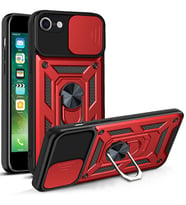 KVY Apple İphone 7 Kılıf Ultra Korumalı Yüzüklü Manyetik Sürgülü Vega Kapak (Kırmızı)
