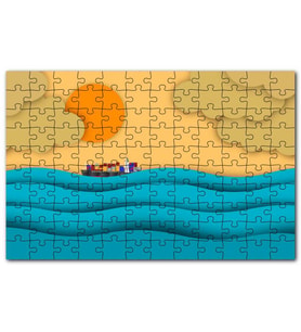 Cakapuzzle Mavi Dalgalar Yük Gemisi Güneş ve Bulutlar Puzzle Yapboz MDF (Ahşap) (255 Parça)