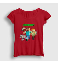 Presmono Kadın Beyaz Miners Minecraft T-Shirt 29533tt (Kırmızı)