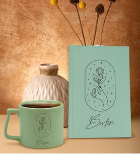 BK Gift Kişiye Özel İsimli Yeşil Sert Kapaklı Defter ve Middle Kupa Seti, Arkadaşa Hediye, Yeni İş Hediyesi, Doğum Günü Hediyesi (Model 9)