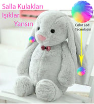 LED IŞIKLI, Papyonlu Uyku Arkadaşım Uzun Kulak Bunny Peluş Tavşan 65 cm - Pelüş Tavşan Arkadaşım (Gri)
