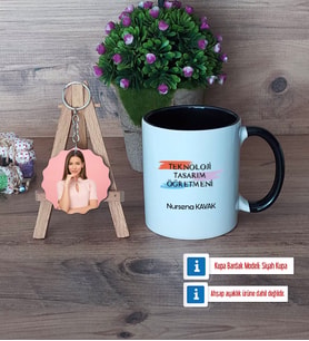 Teknoloji ve Tasarım Öğretmeni Kupa Bardak Beyaz ve Fotoğraflı Ahşap Anahtarlık Hediye (Model 11)