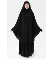 Kadın Tesettür Medine İpeği Çarşaf Takımı Peçeli Sufle ve Etek (Siyah)