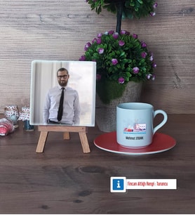 Fen ve Teknoloji Öğretmeni Fotoğraflı Dekoratif Taş, Ahşap Altlıklı Türk Kahvesi Fincanı Hediye (Model 8)
