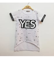 Toontoy Kız Çocuk Yes Baskılı Tişört (Beyaz)