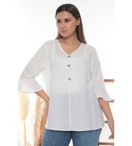 %100 Cotton Büyük Beden Bluz (Beyaz)