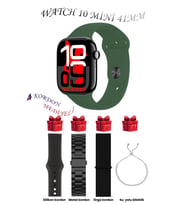 Samsung Galaxy M20 Uyumlu Açık Mavi Akıllı Saat Watch 10 Mini Kordon Hediyeli AMOLED EKRAN 41MM (Siyah-Haki)