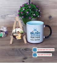 Bilişim Teknolojileri Öğretmeni Kupa Bardak Beyaz ve Fotoğraflı Ahşap Anahtarlık Hediye Öğretmenler Günü Hediyesi (Model 9)