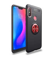Xiaomi Redmi Note 6 Pro Kılıf Yüzüklü Magnetli Ravel Case (Siyah-Kırmızı)