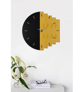 Dekoratif Ahşap Duvar Saati 43 Cm - Ritim (Siyah - Sarı) (Siyah-Sarı)