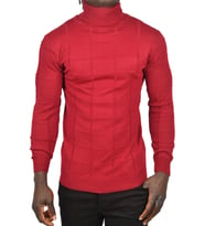 DeepSEA Erkek  Kare Desenli Balıkçı Yaka Slim Fit Boğazlı Triko Kazak 2505493 (Bordo)