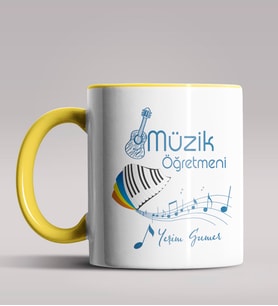 Kişiye Özel Müzik Öğretmeni Tasarımlı Siyah Renk Kupa Bardak 9 (Sarı)