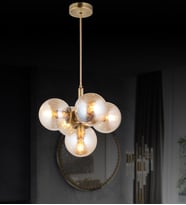 Özüm 5'Li Salon Oturma Odası Modern Camlı Avize (Eskitme Altın)