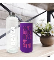 Kişiye Özel Renkli Kılıflı Cam Matara 1000 ml (Mor)