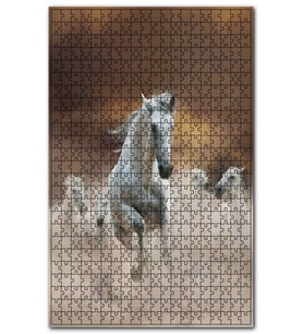 Cakapuzzle Kum İçinde Koşan Beyaz Atlar Görseli Puzzle Yapboz MDF (Ahşap) (1000 Parça)