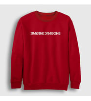 Presmono Unisex Beyaz Logo Imagine Dragons Sweatshirt 81982tt (Kırmızı)