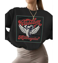 unisex Özel motosiklet Baskılı Sweatshirt kalın Bej Sweatshirt 3 iplik şardonlu erkek kadın (Siyah)