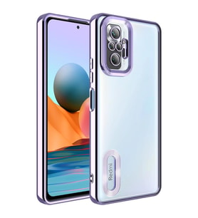 Xiaomi Redmi Note 10 Pro Kılıf Kamera Korumalı Logo Gösteren Şeffaf Kapak (Lila)