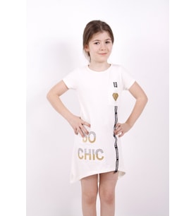 Toontoy Kız Çocuk So Chıc Baskılı Elbise (Ekru)