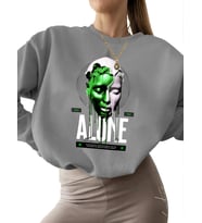 Yalnız Baskılı Bej unisex 3 iplik şardonlu Sweatshirt bisiklet yaka Sweatshirt erkek kadın kalın (Gri)