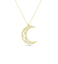 AZURİS 925 AYAR GÜMÜŞ BAGET TAŞLI HİLAL KOLYE (Gold)