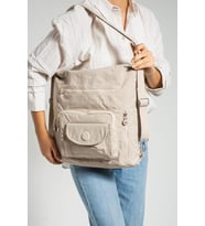 Klinkır Kumaş İster Sırt İster Omuz İster Çapraz Askılı Fonksiyonel Kullanım Kadın Çantası 30*30 Cm (Krem)