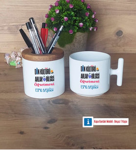 Din Kültürü Öğretmeni Kalemlik, Kupa Bardak T Kişiye Özel Hediye Öğretmenler Günü Hediyesi (Model 1)