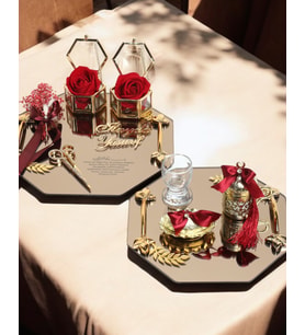 Affinity Sekizgen Gold Söz Nişan Tepsisi ve Damat Kahve Fincan Tepsisi (Kırmızı)