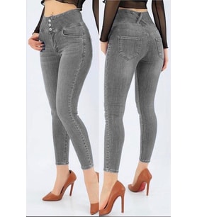 Yüksek Bel Likralı Jean Pantolon (Renk Seçenekli) (Gri)
