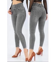 Yüksek Bel Likralı Jean Pantolon (Renk Seçenekli) (Gri)