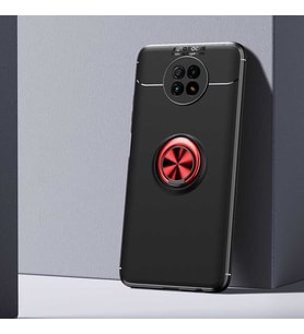 Xiaomi Redmi Note 9 5G Kılıf Yüzüklü Magnetli Ravel Case (Siyah-Kırmızı)
