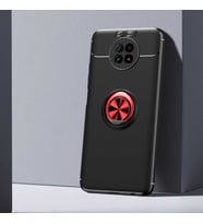 Xiaomi Redmi Note 9 5G Kılıf Yüzüklü Magnetli Ravel Case (Siyah-Kırmızı)