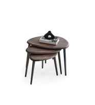 Fawdecor Masif Doğal Ahşap Zigon Sehpa 3'lü Set, Modern Masif Yan Sehpa (Antrasit)