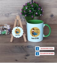 Öğretmenler Günü Hediyesi Kupa Bardak Kırmızı ve Ahşap Anahtarlık Hediye (Model 13)