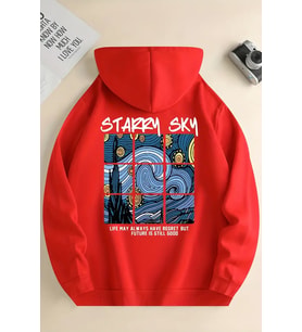 Starry Sky Baskılı Unisex Oversize Sweatshirt (Kırmızı)
