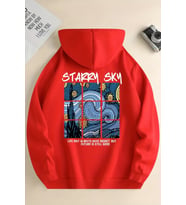 Starry Sky Baskılı Unisex Oversize Sweatshirt (Kırmızı)