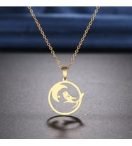Kişiye Özel 925 Ayar Gümüş Kuş ve Ay Yıldız Kolye (Gold)