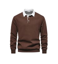 Ghassy Co. Erkek Retro Renk Bloklu Pamuklu Gömlek Yaka Sweatshirt (KAHVE)