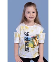 Toontoy Kız Çocuk Batik Desenli Dijital Baskılı Tişört (Sarı)